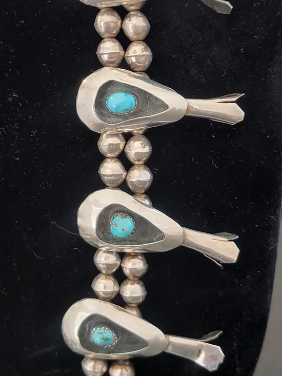 Sterling Silver Turquoise Squash Blossom Necklace - - Picture 13 of 16